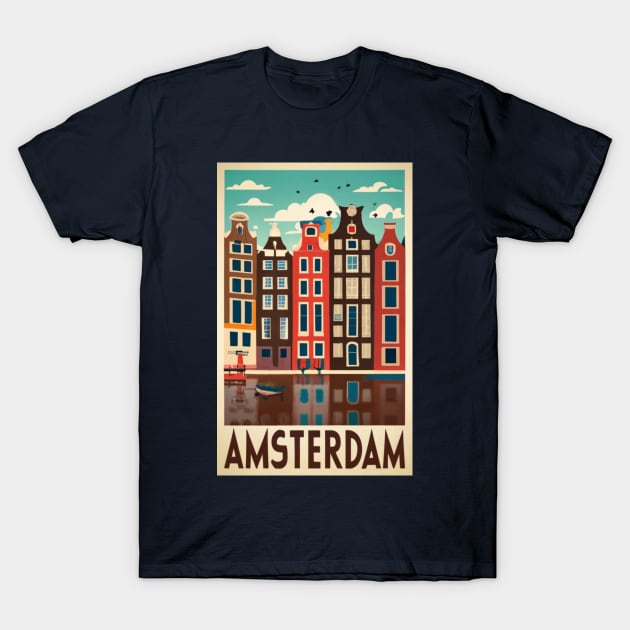A Vintage Travel Art of Amsterdam - Netherlands T-Shirt by goodoldvintage